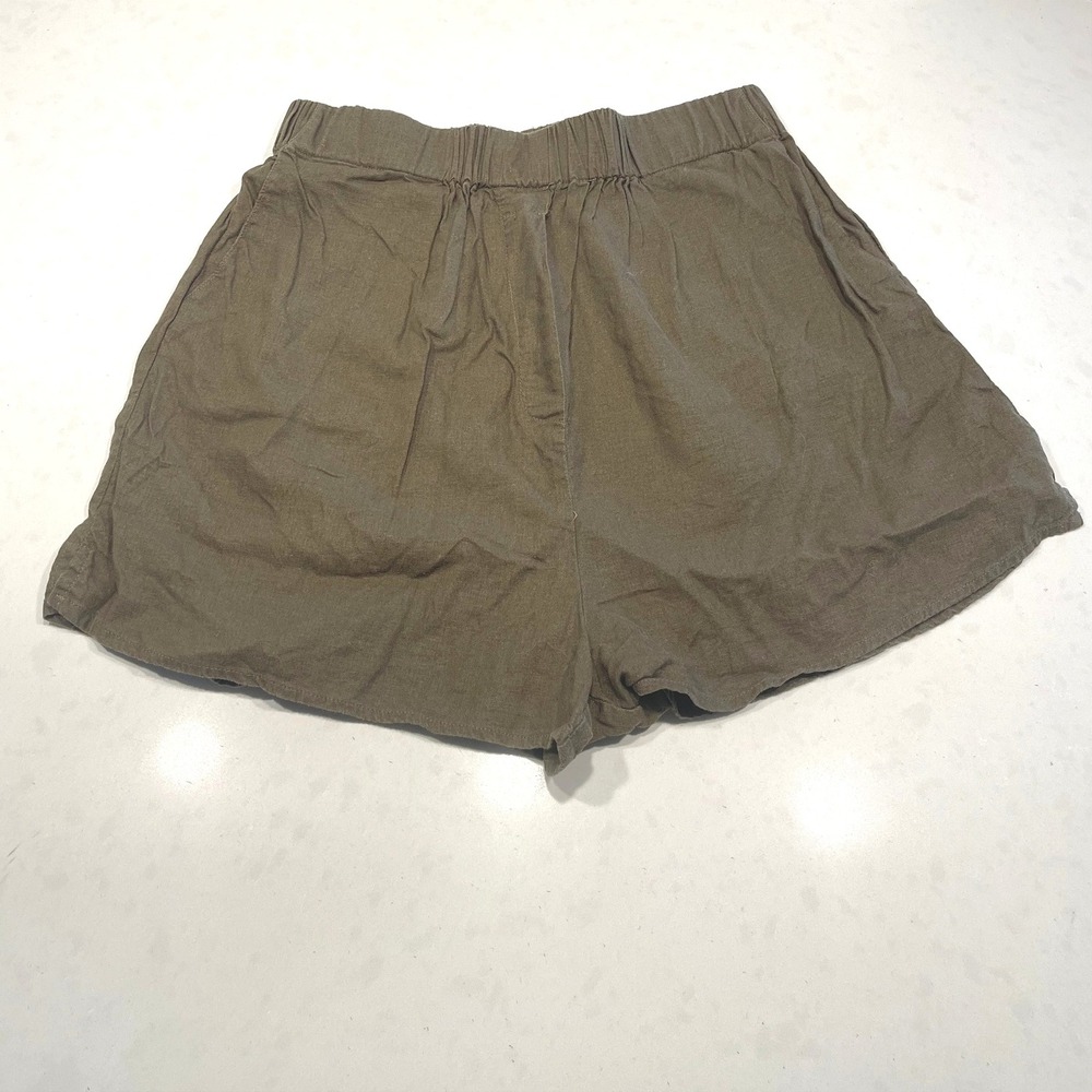 Daily Drills Linen Blend‎ Shorts Women's Small Olive Khaki Elastic Waist